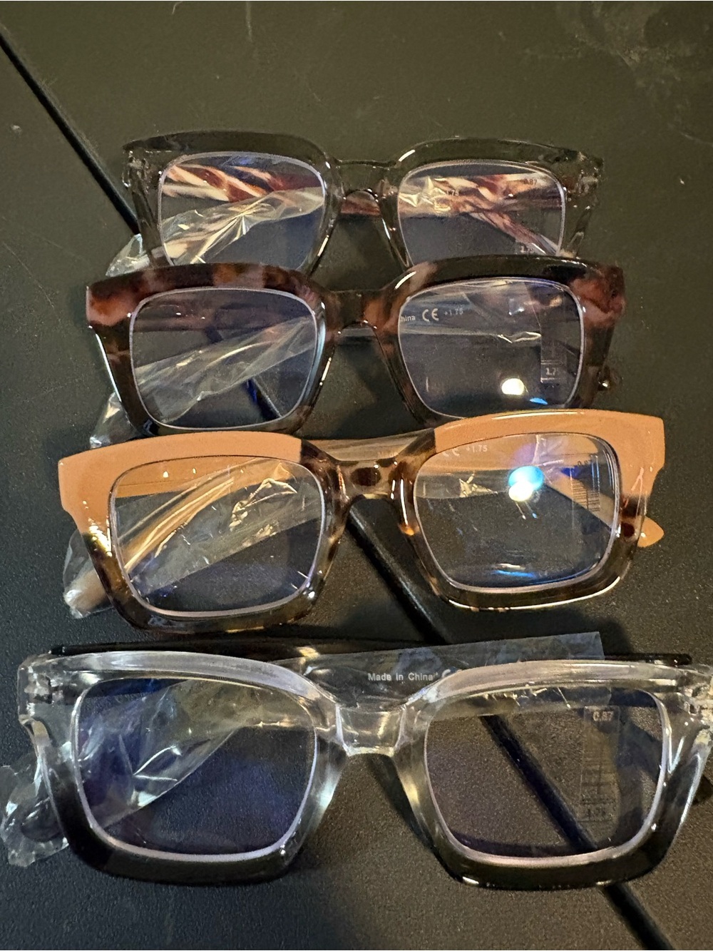 Clear and Tortoise Square Blue-Light Glasses 4 pack Strength 1.75